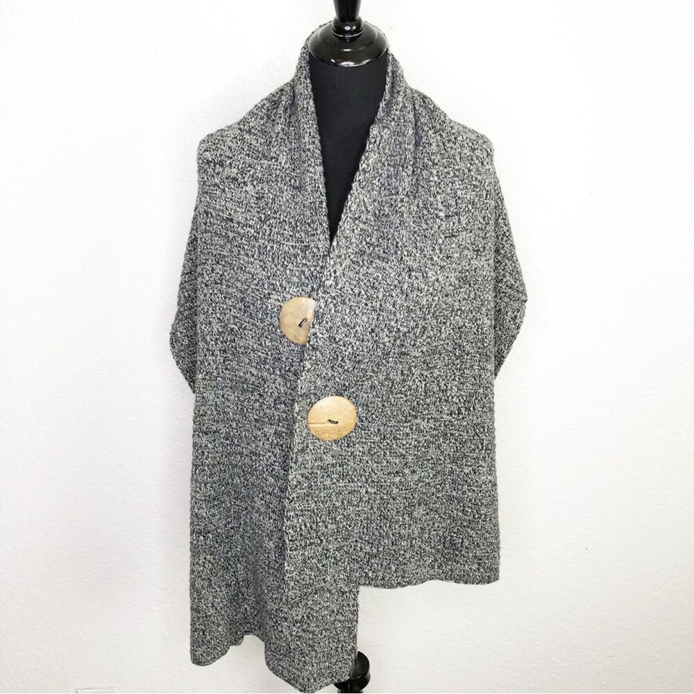 Soft Surroundings gray‎ black tweed wrap cape shawl sweater size One Size